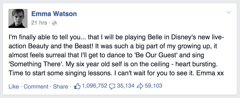 Emma Watson Facebook Announcement