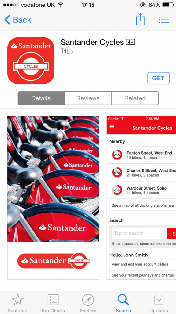 Santander cycles apps