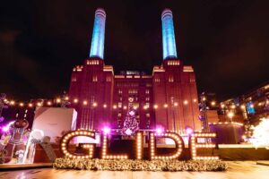 large GLIDE letters outside Battersea Power Station